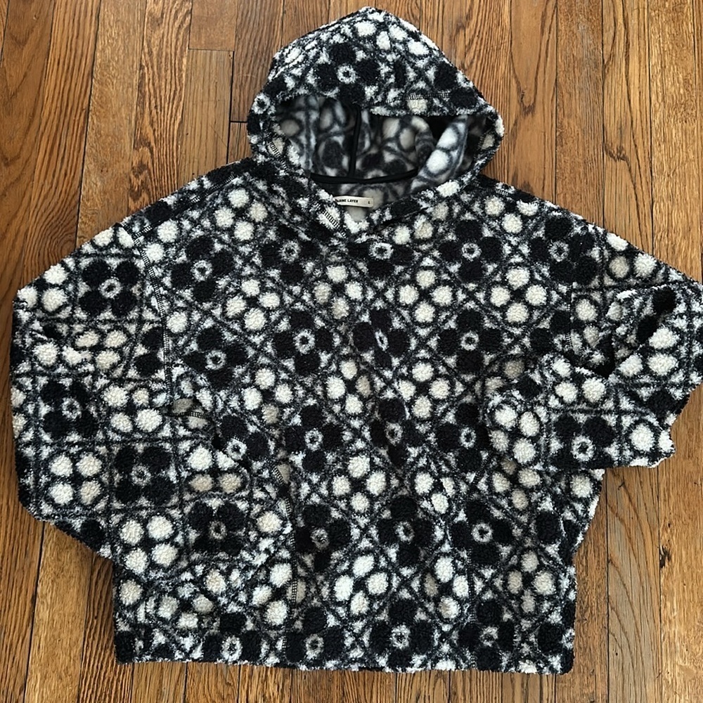 Marine Layer Laid-Back Sherpa Hoodie geometric floral L sweatshirt crop Boucle